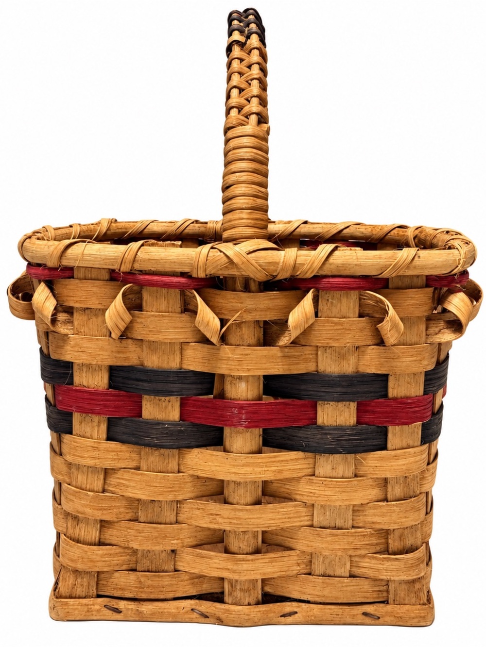 Source Unknown Handwoven Basket in Tan, Black & Red
